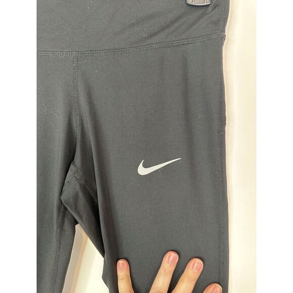 Nike Leggings Womens Small Cropped Mesh Panels Dri Fit Running Black Athletic - Picture 3 of 16
